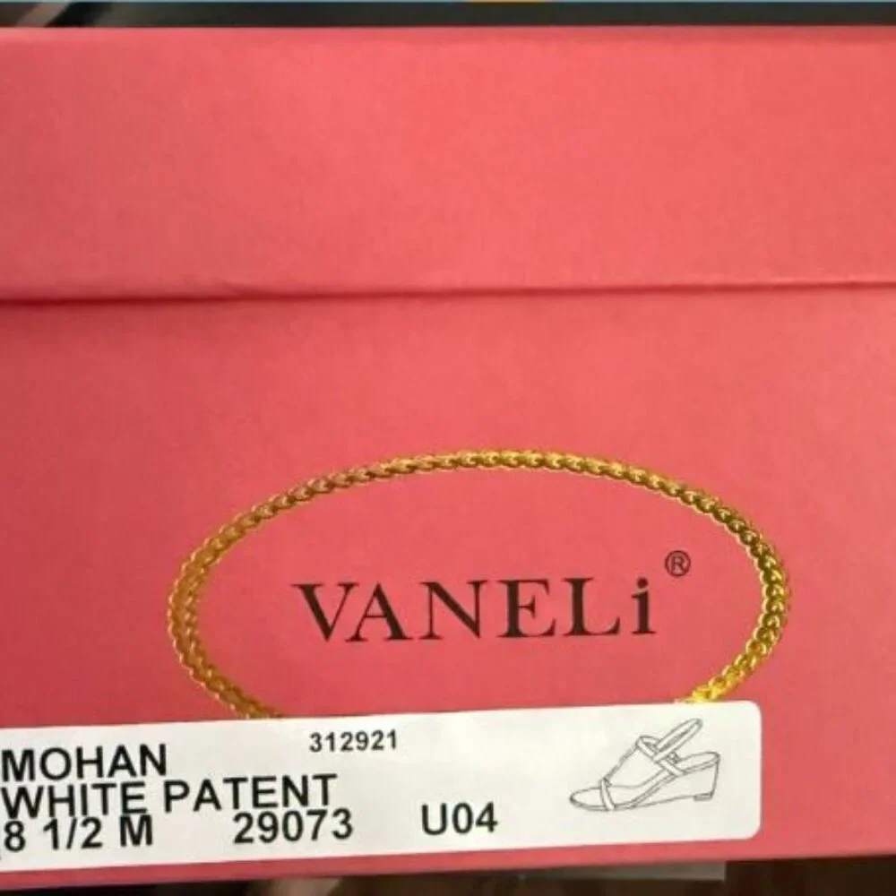 Vaneli White Patent Leather Wedge Sandals